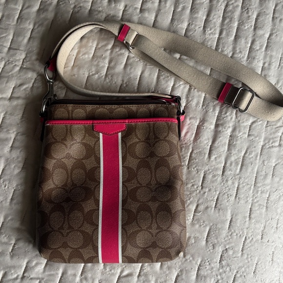 Coach Handbags - Coach Brown and Pink Stripe Crossbody Bag